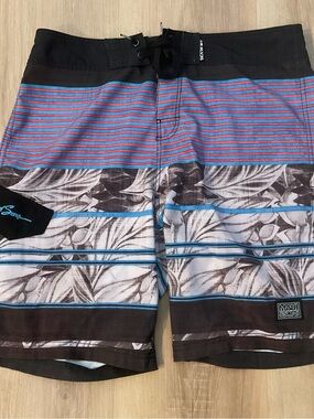 Maui and Sons Blue, Red and Black Hybrid Board Shorts
